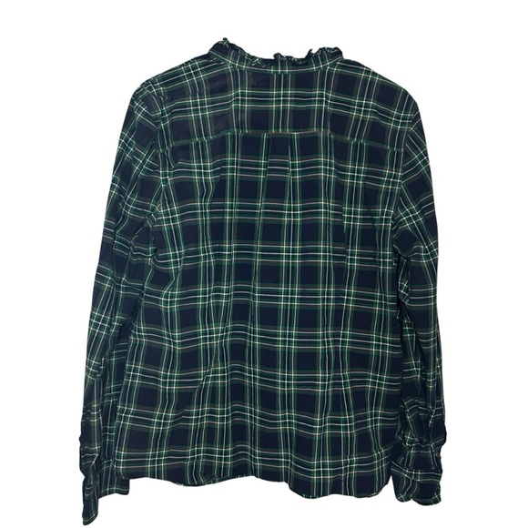 Talbots Green Navy Plaid Ruffle Button Down Shirt Size 16 - Picture 3 of 12